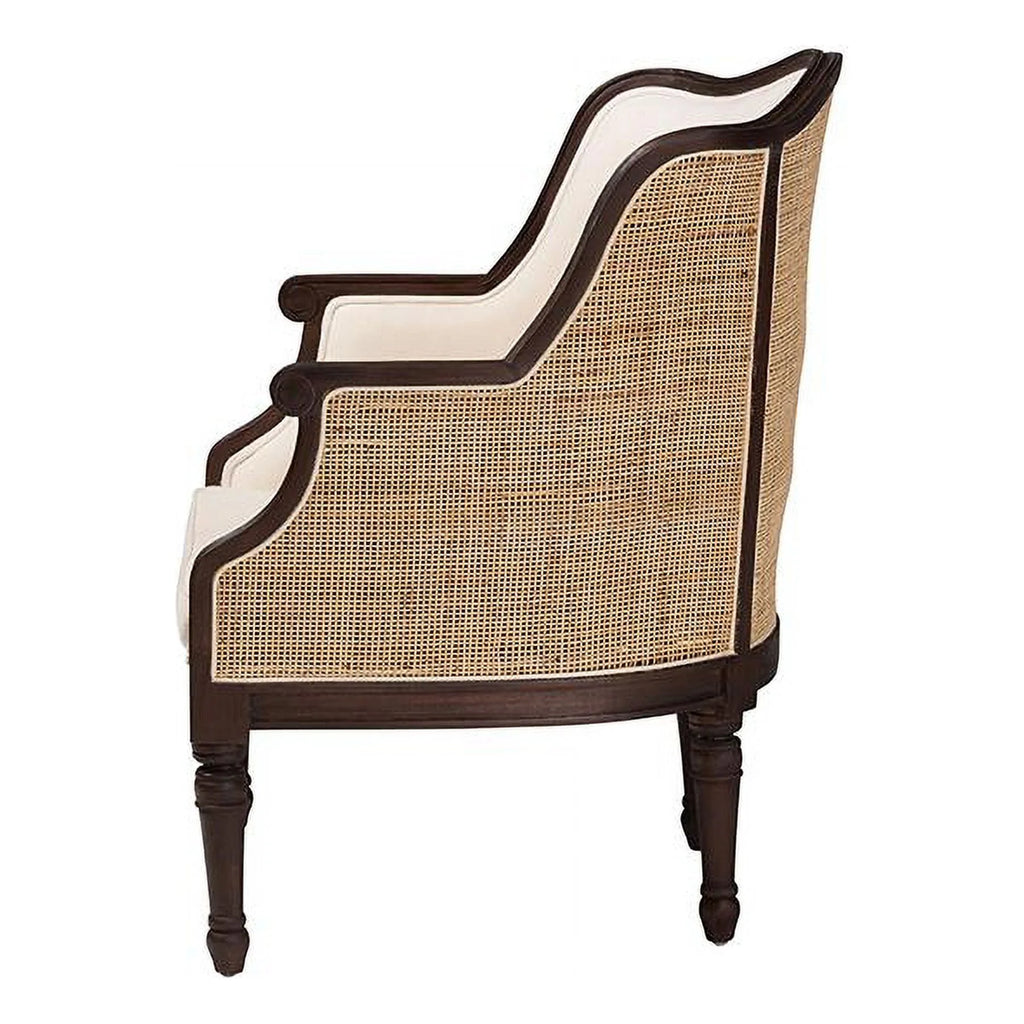 Beige Fabric and Dark Brown Wood Accent Chair W76739