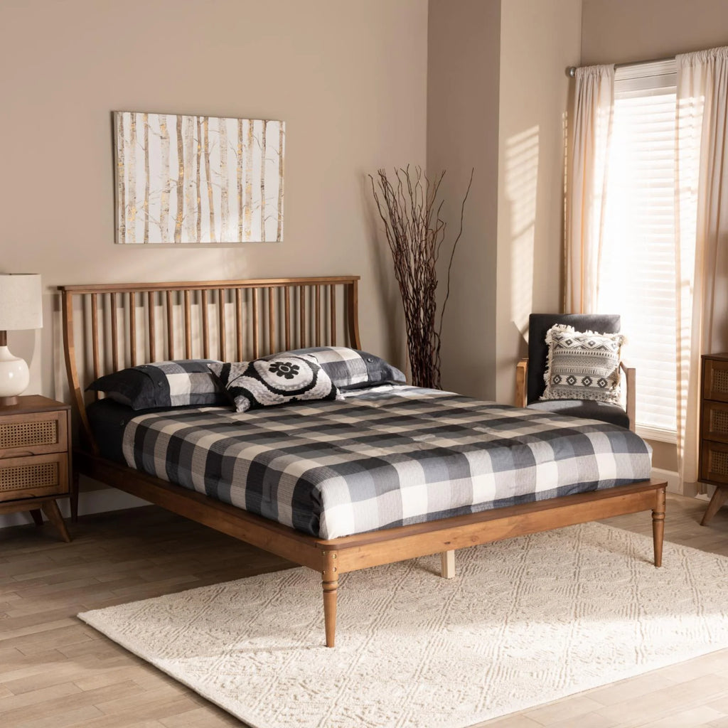 Walnut Brown Wood King Size Platform Bed E488316
