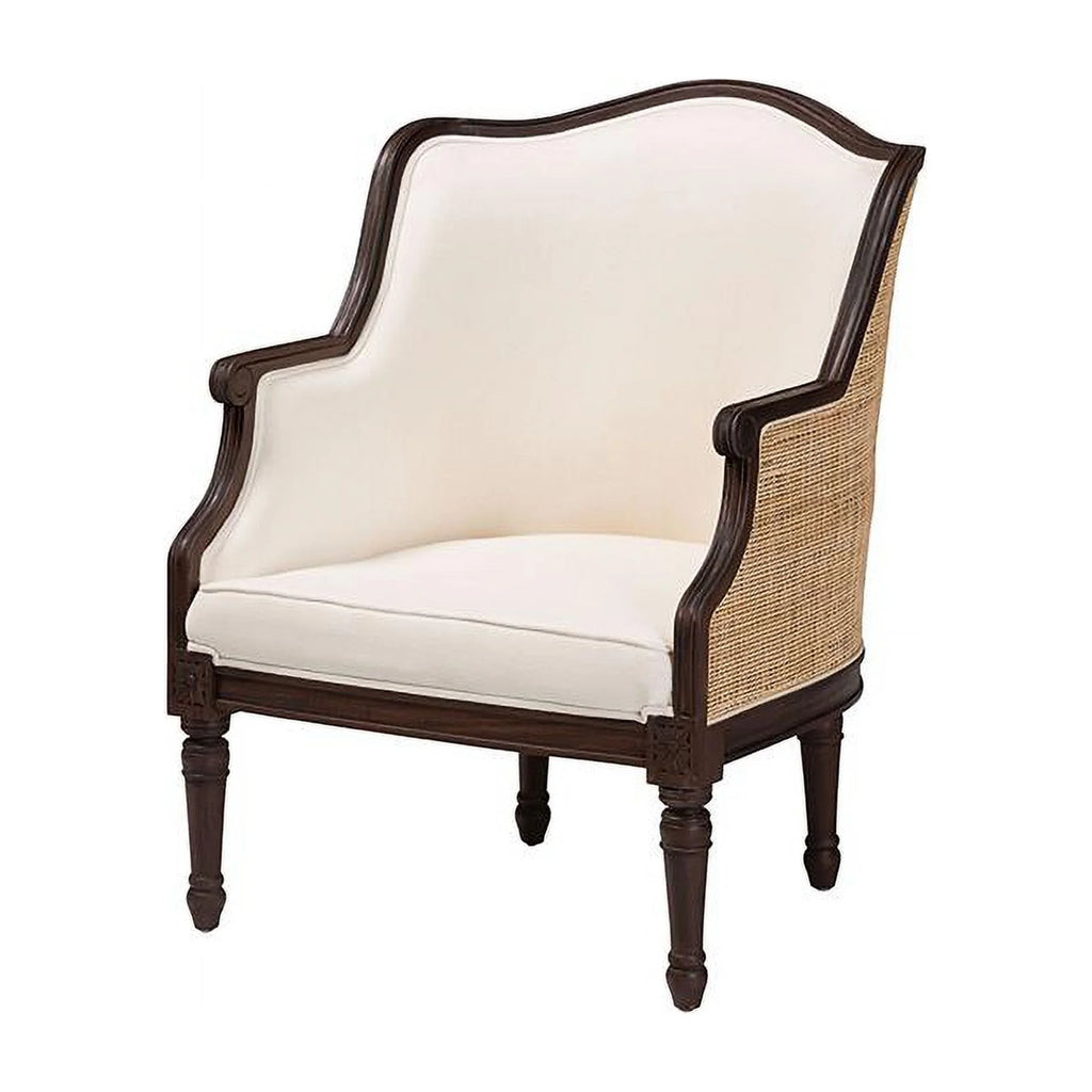 Beige Fabric and Dark Brown Wood Accent Chair W76739
