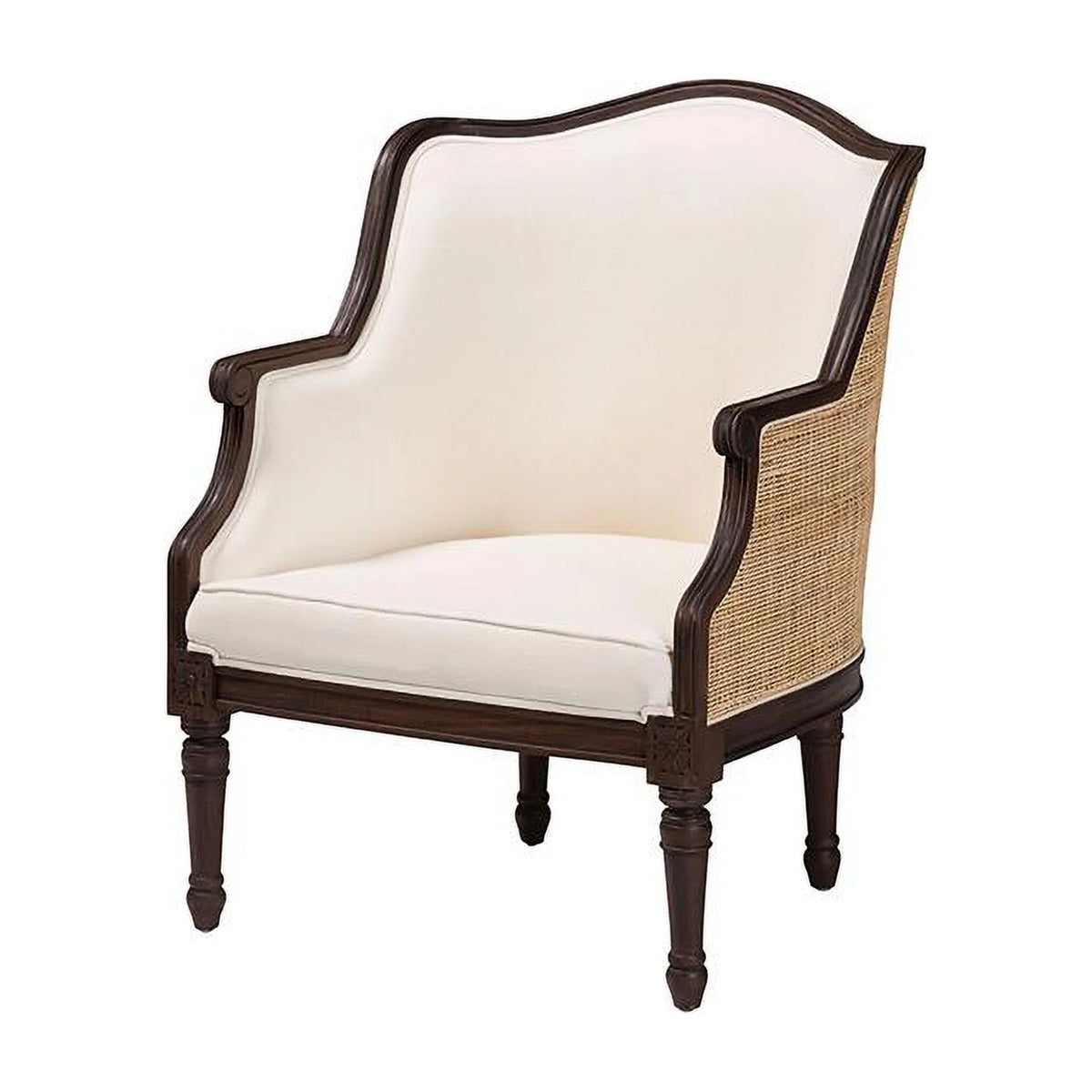 Beige Fabric and Dark Brown Wood Accent Chair W76739