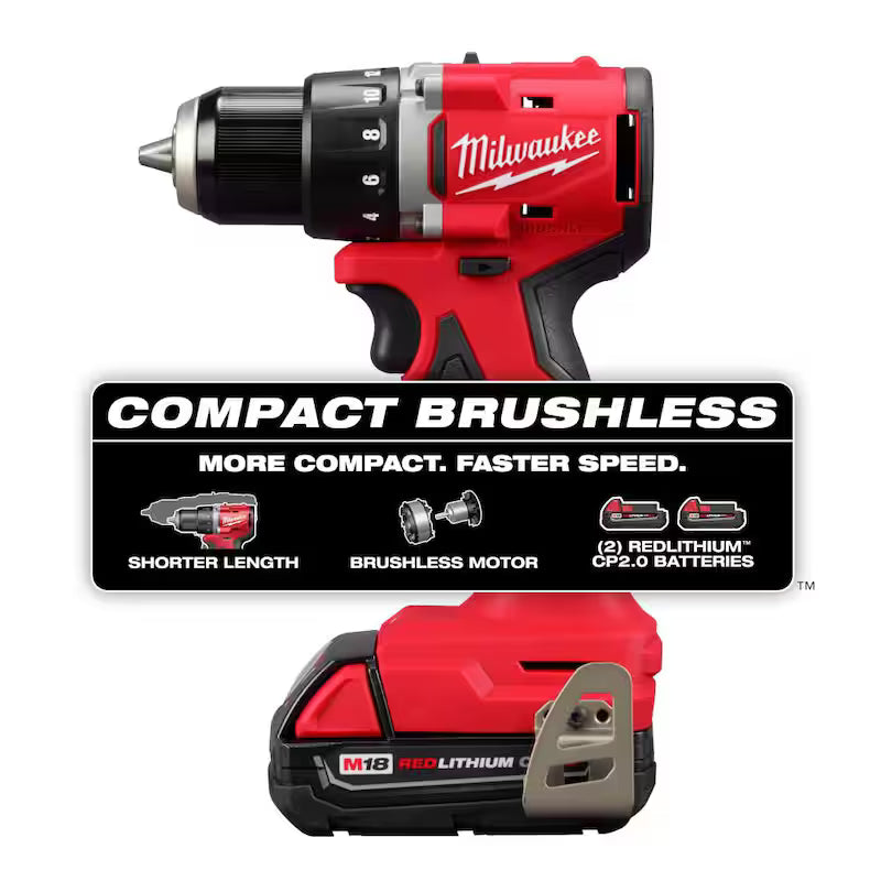 18-Volt Lithium-Ion Brushless Cordless 1/2 in. Compact Drill/Driver Kit with 2 Gal. Cordless Wet/Dry Vacuum J92586