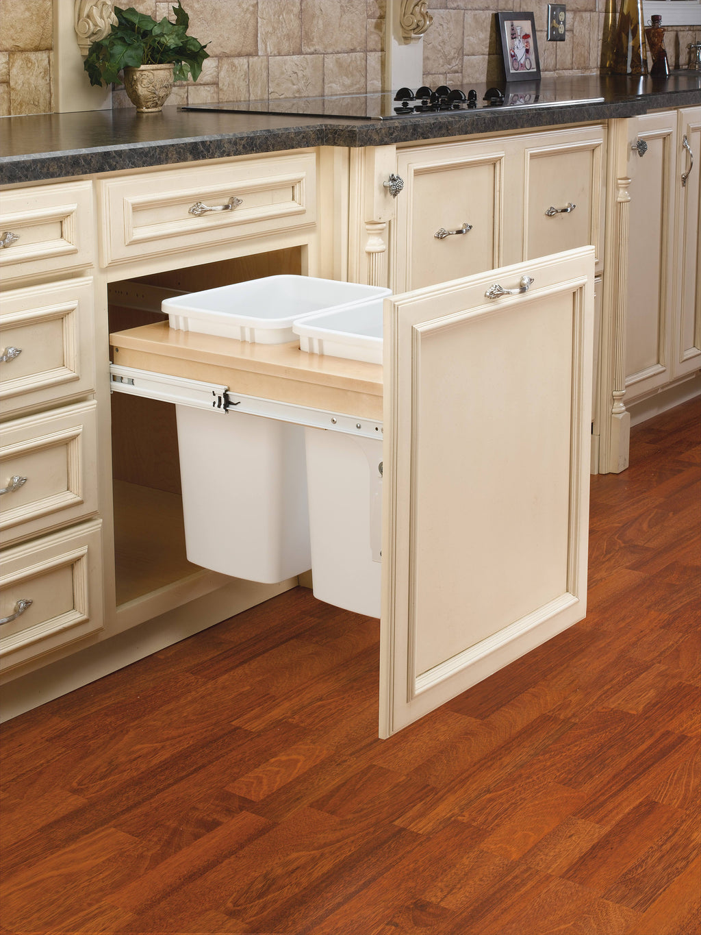 Double 35 Quart Top Mount White Waste Container H967