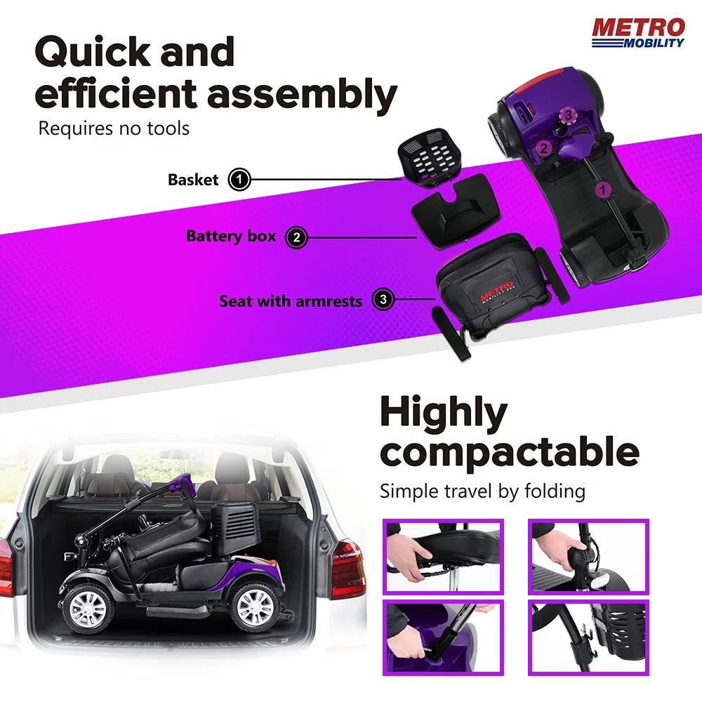 4 Wheel Purple Mobility Scooter with Detachable Basket O75716