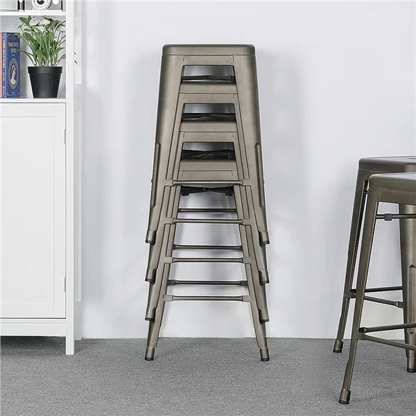 Set of 4 Gunmetal Gray Metal Bar Height Stools F79730