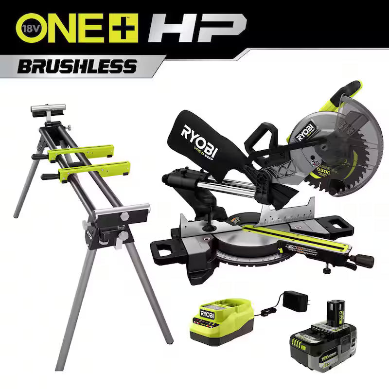 18V Brushless Cordless 10 in. Sliding Compound Miter Saw Kit with Battery, Charger, and Stand C4947