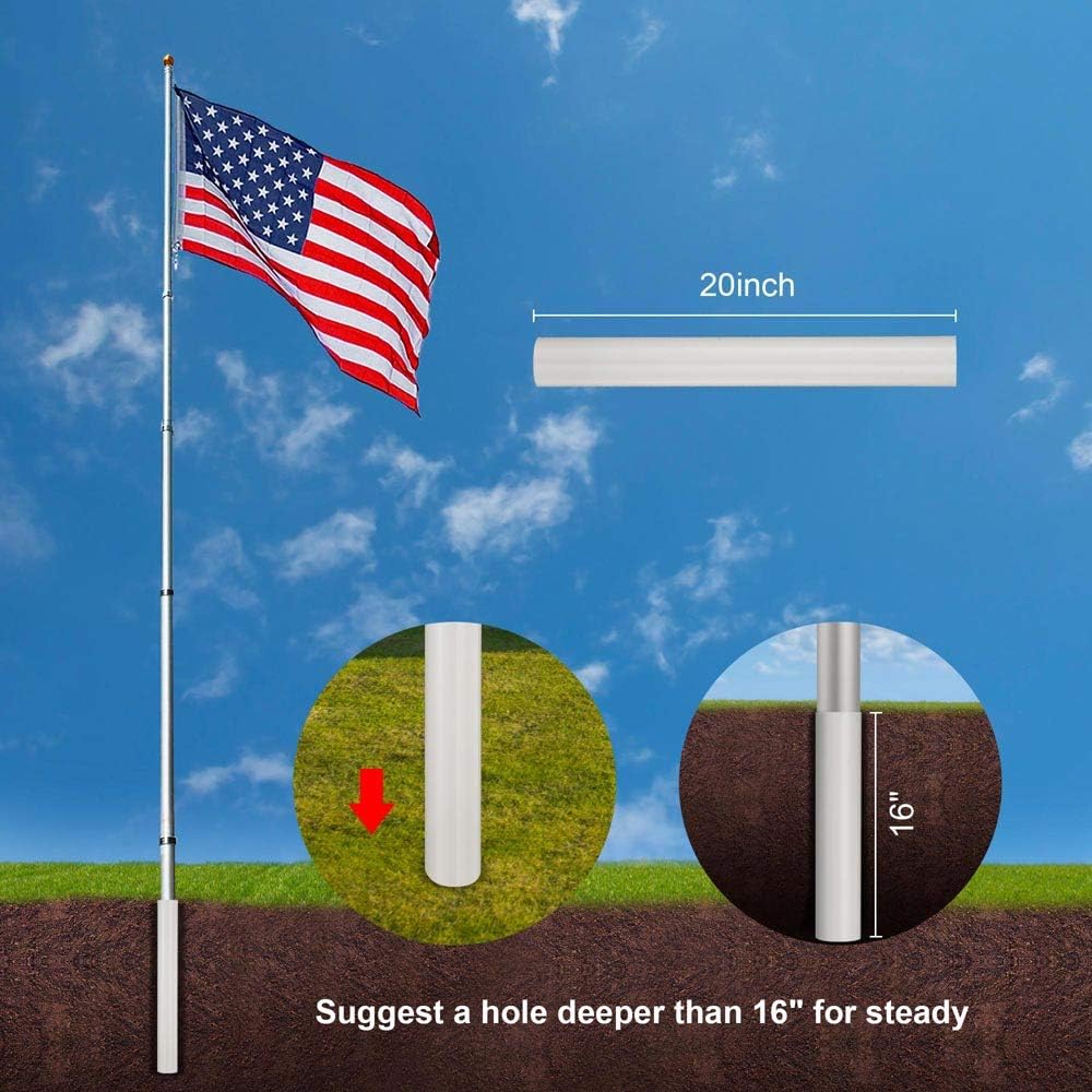 20FT Telescoping Aluminum Flagpole Kit with Tire Mount Base D851