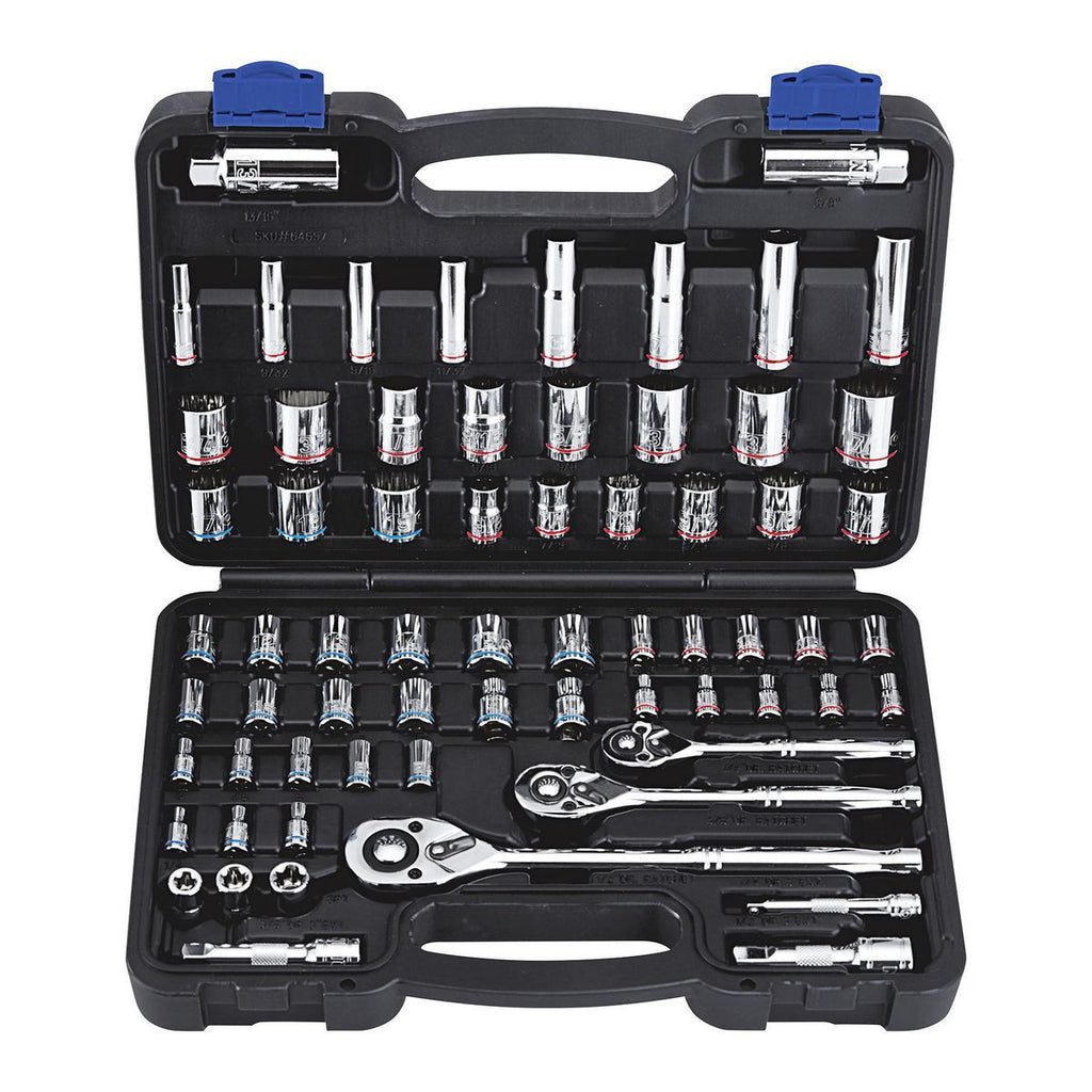 1/4 in., 3/8 in., and 1/2 in. Drive SAE and Metric Socket Set, 66-Piece N124849