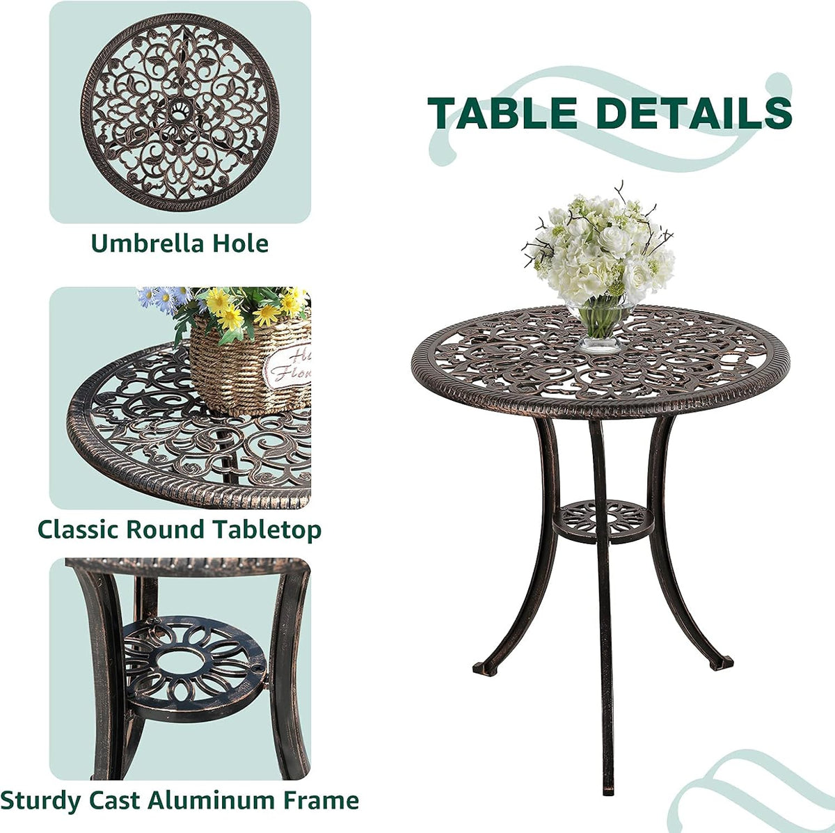 3 Piece Cast Aluminum Patio Bistro Set V612