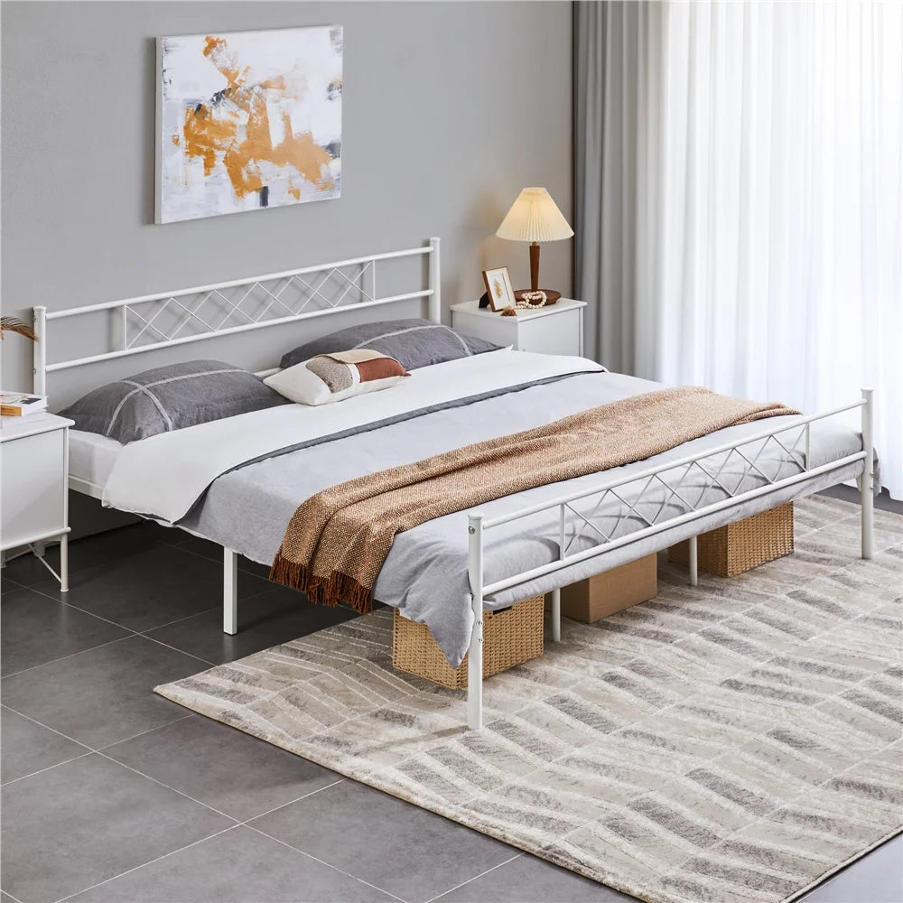 Queen Size Black Metal Platform Bed Frame with Headboard and Footboard V740