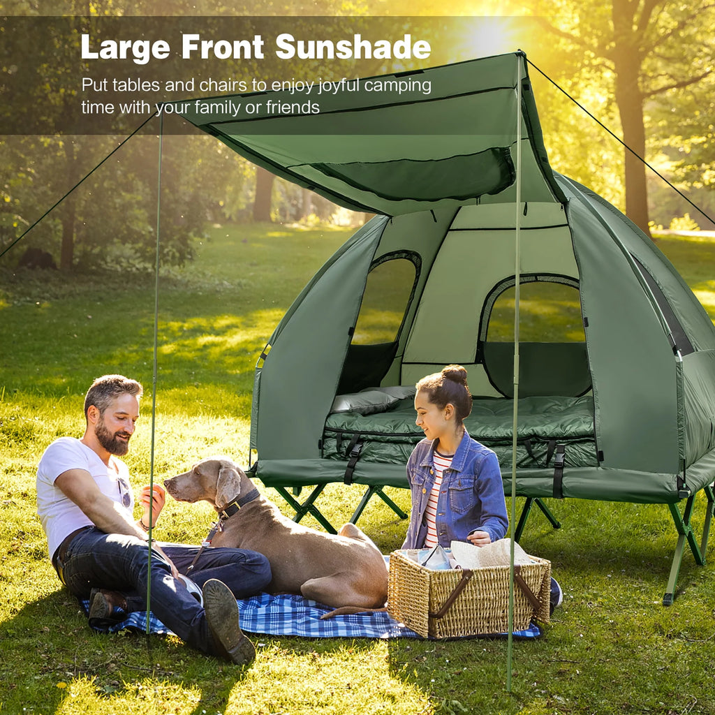2-Person Pop-Up Tent Camping Cot with Air Mattress and Sleeping Bag J831