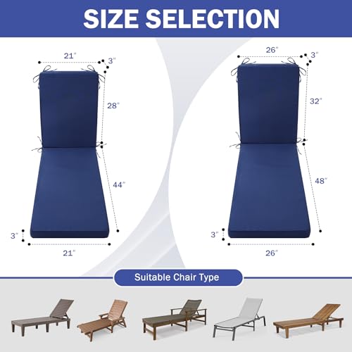 Waterproof Outdoor Chaise Lounge Cushion with Ties M225484