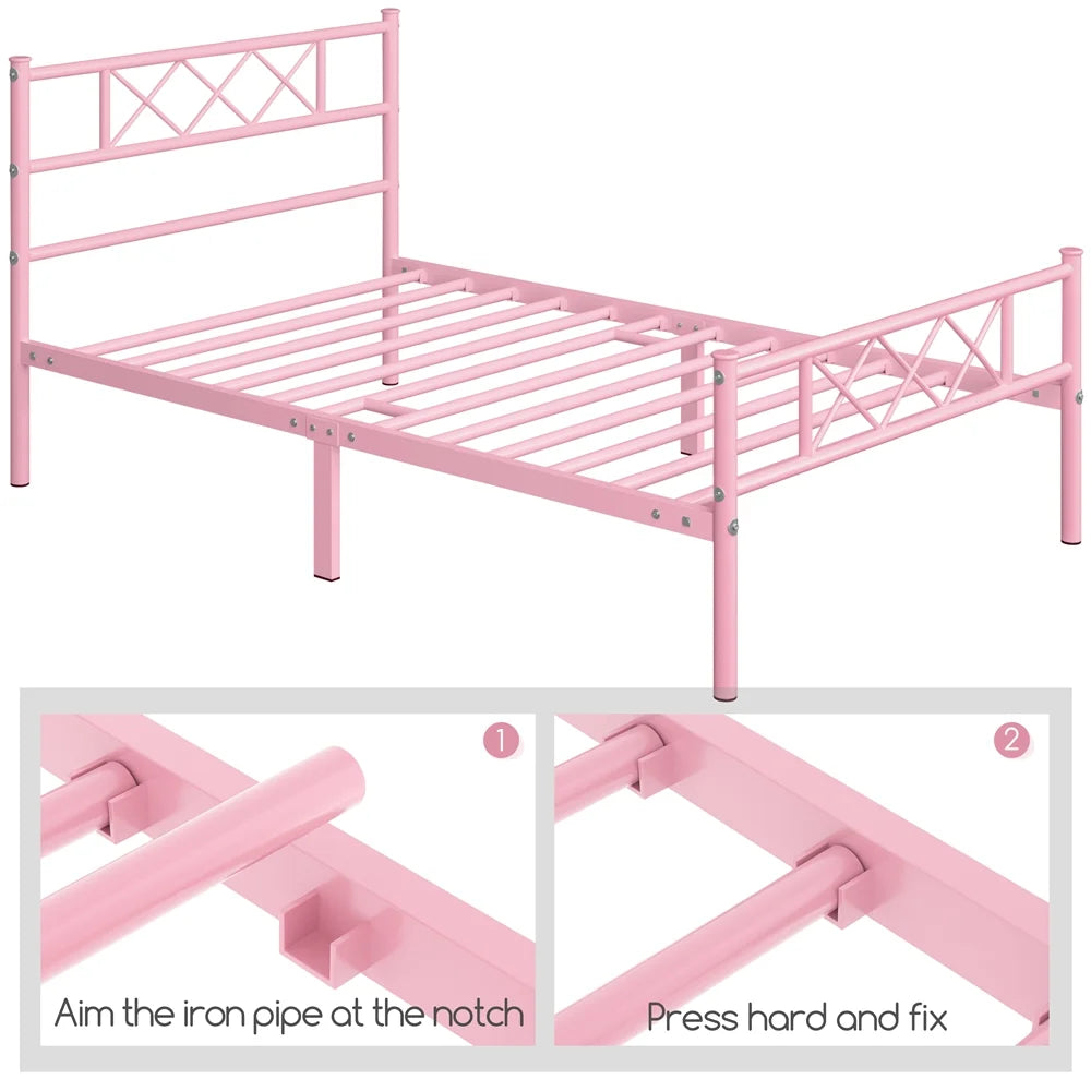Queen Size Black Metal Platform Bed Frame with Headboard and Footboard V740