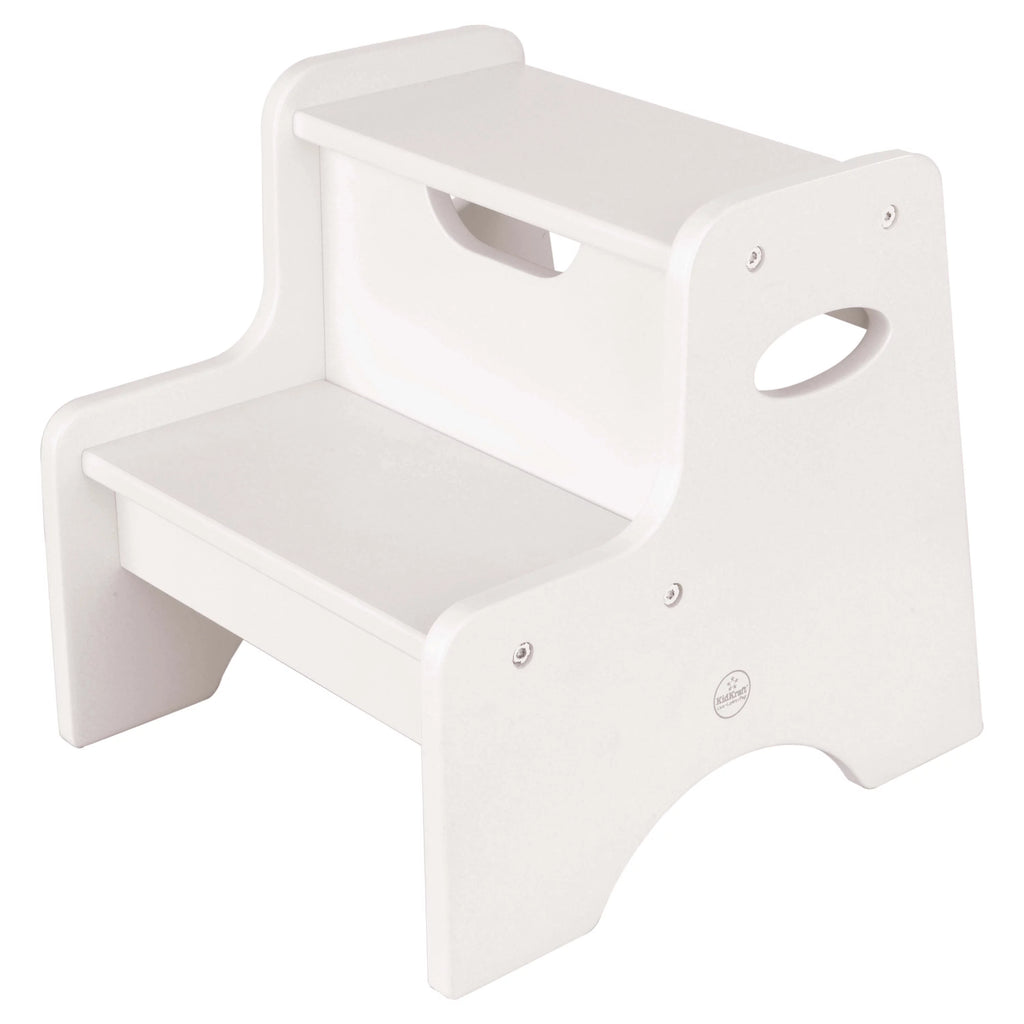 Wooden Two-Step Children's Stool with Handles White D1999