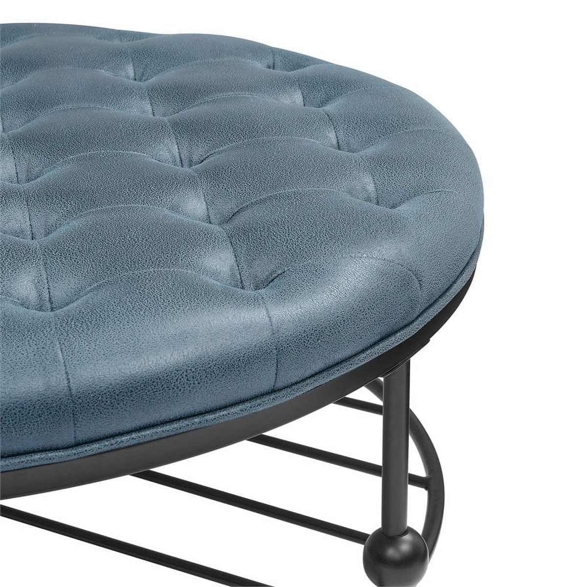 Blue Faux Leather Tufted Cocktail Ottoman G6090