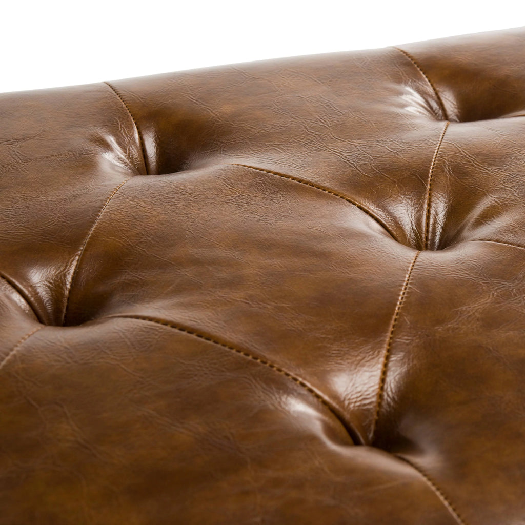 Rustic Curved Leather Tufted Bench V73333