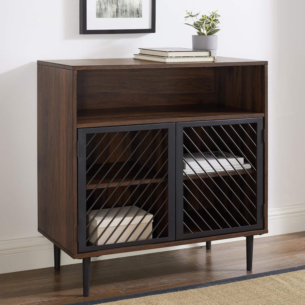 32 Inch Dark Walnut Buffet and Bar Cart F907195