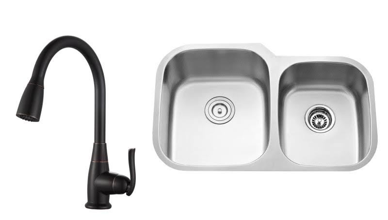 32x22 Undermount Double Basin 16-Gauge Stainless Steel Kitchen Combo W725