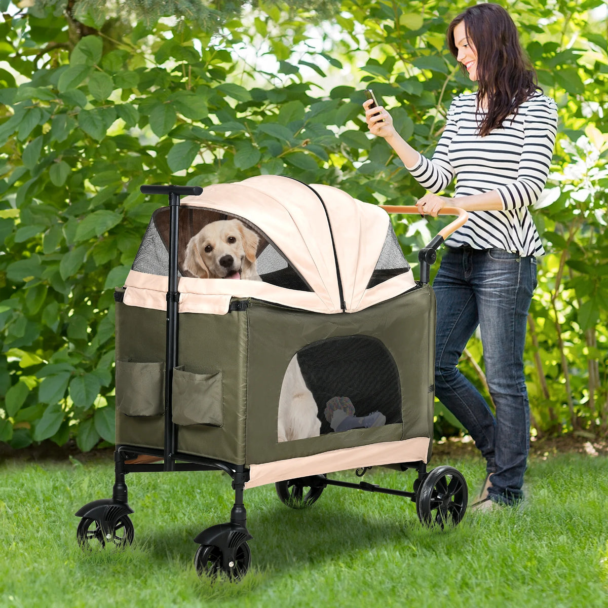 Foldable 4 Wheels Dog Stroller with Storage Basket L183