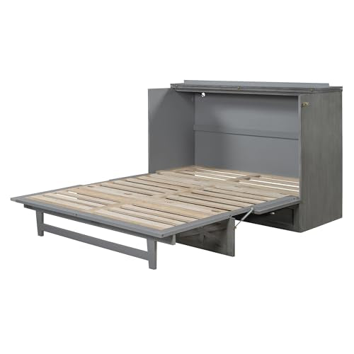 Full Size Solid Pine Murphy Bed with USB and Storage Drawer M588026