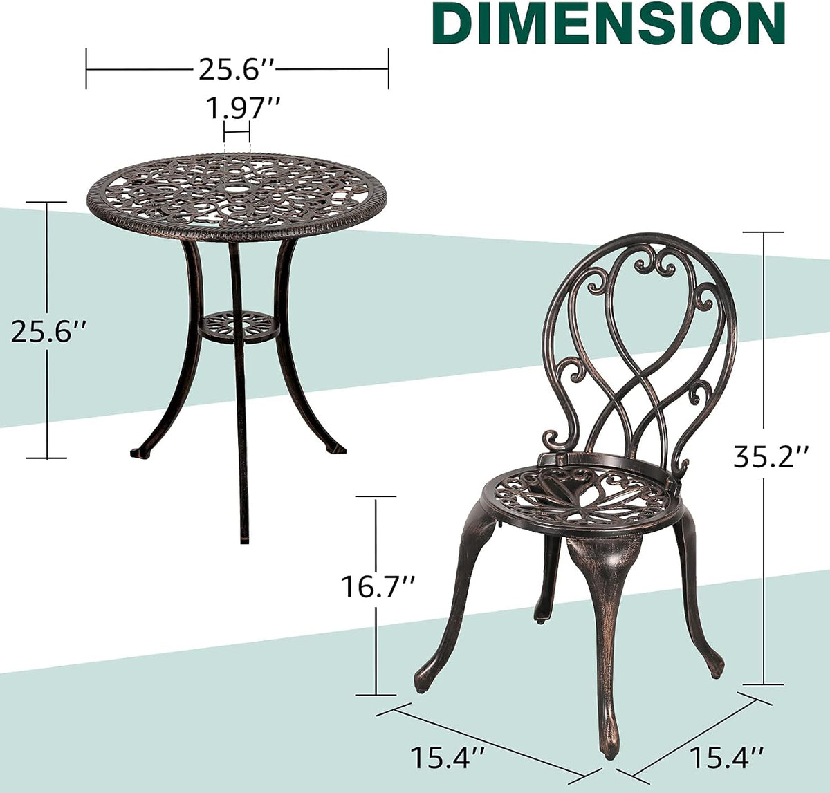 3 Piece Cast Aluminum Patio Bistro Set V612