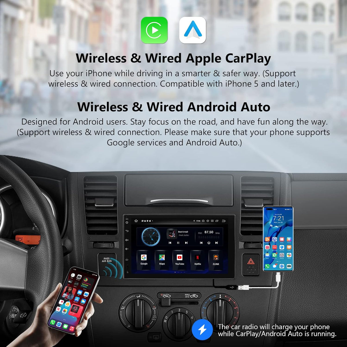 Android 11 Car Stereo with CarPlay Android Auto 7 Inch Double Din O496
