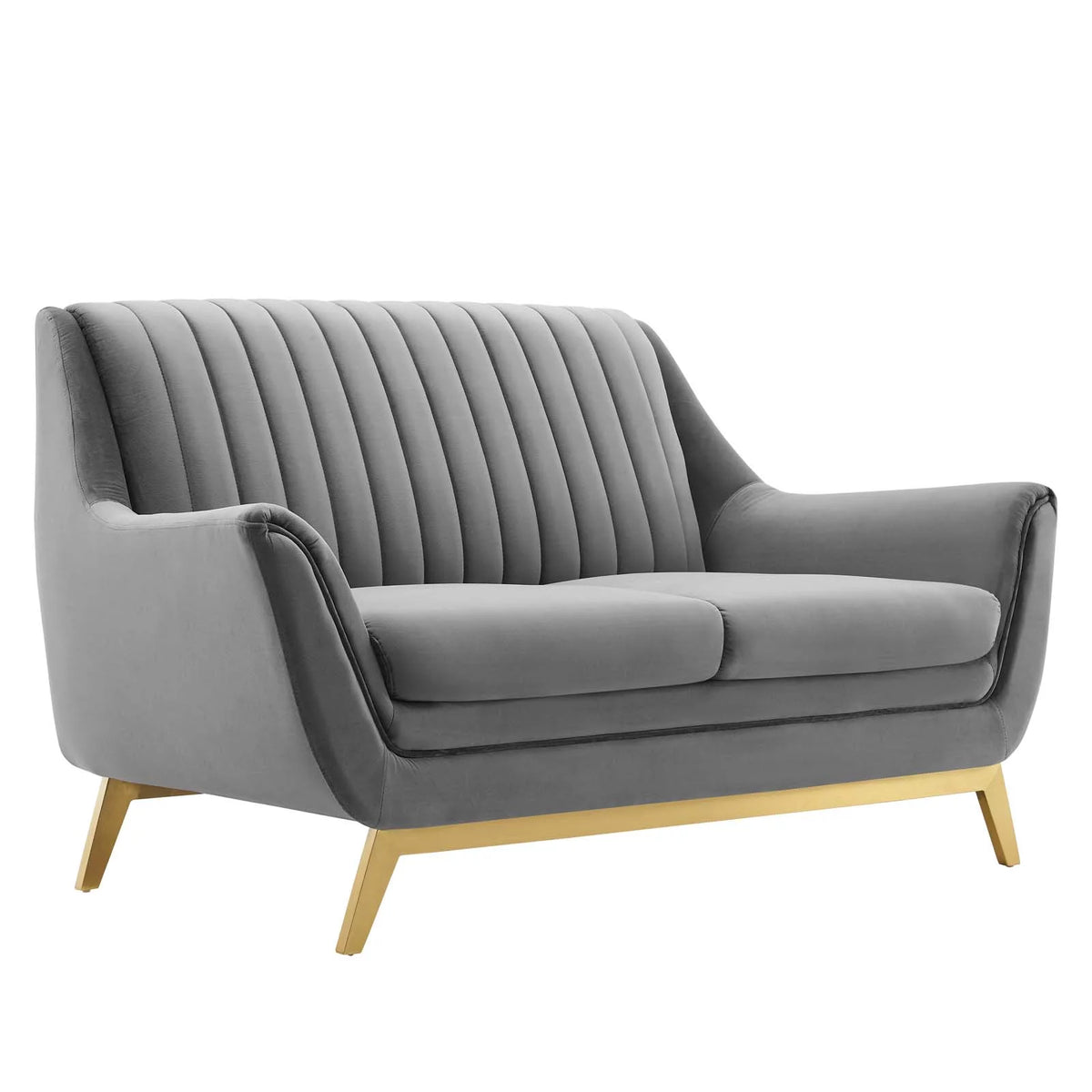 Gray Channel Tufted Performance Velvet Loveseat A3190