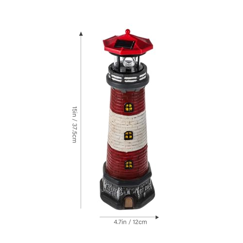 Solar Lighthouse Statue with LED Light 14.76 Inch Red I531
