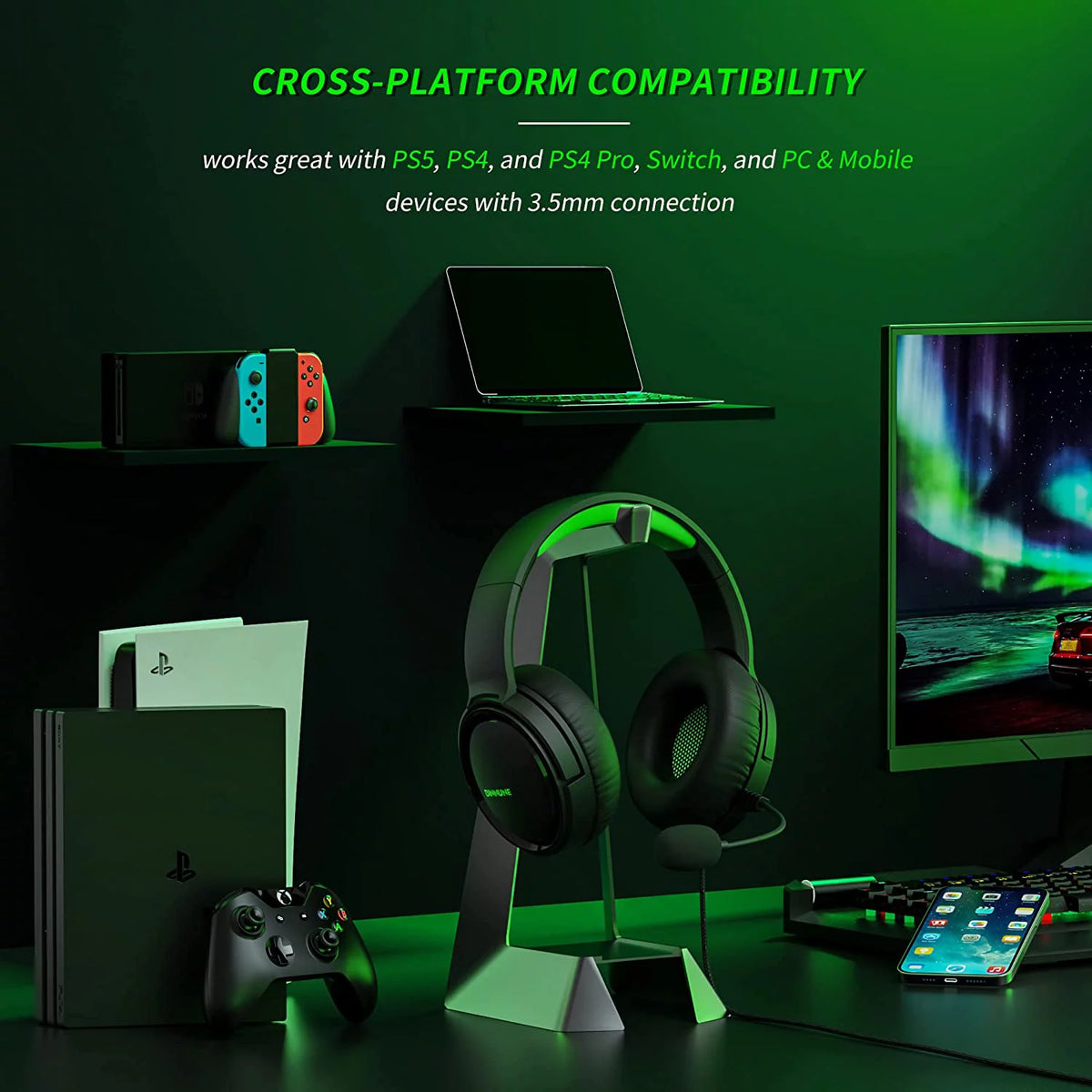 Green Gaming Headset with Microphone I7385