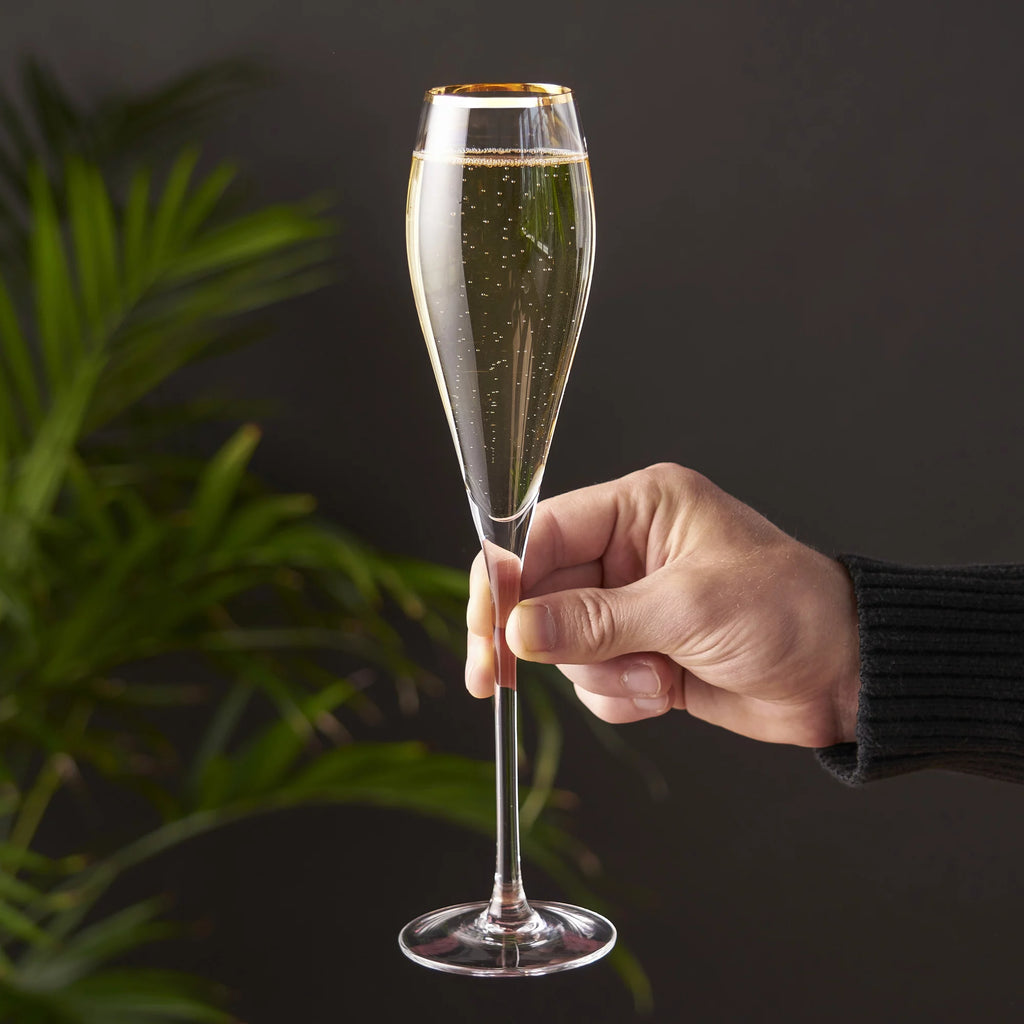 Gold-Rimmed Crystal Champagne Flutes Z179
