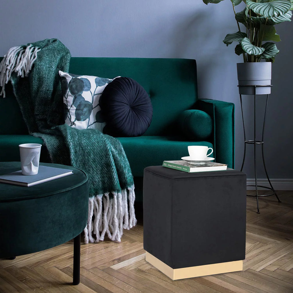 Black Velvet Square Ottoman D83318