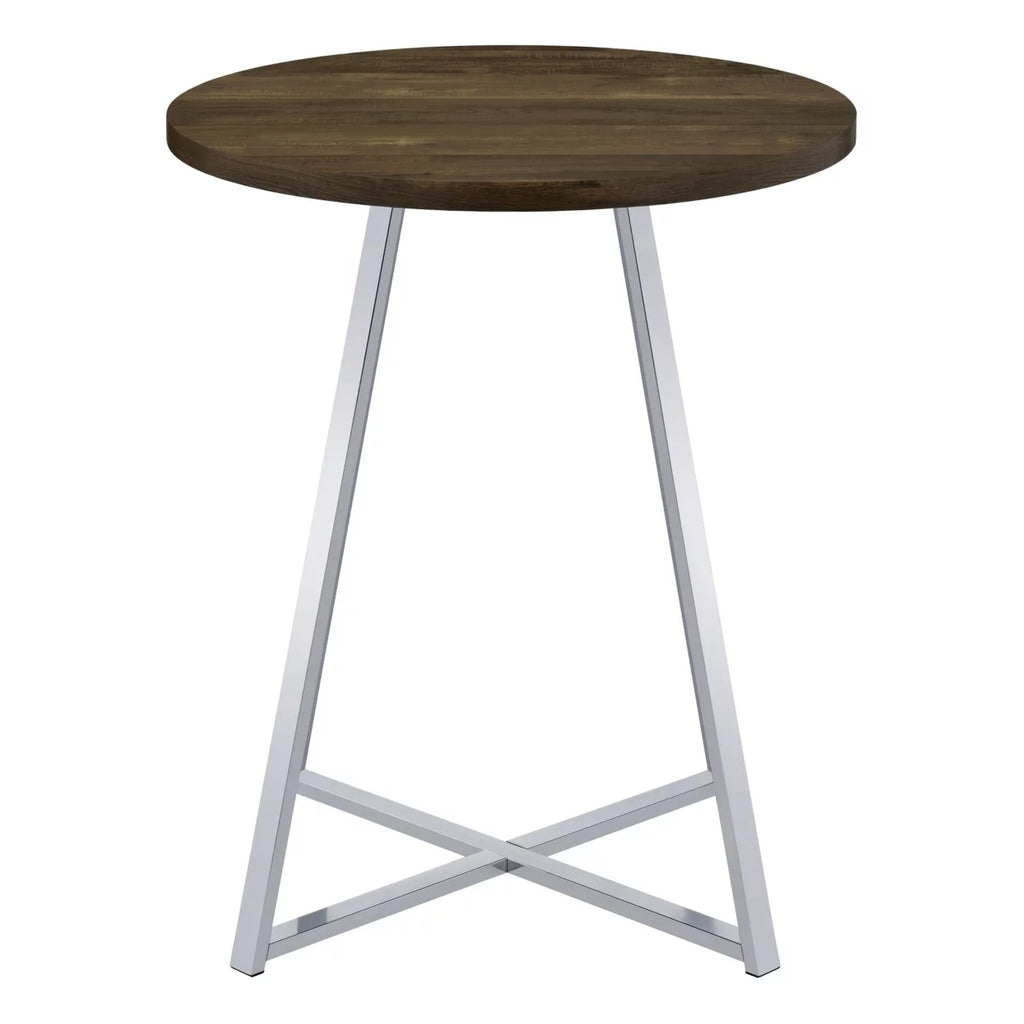43 Inch Tall Modern Bar Table Brown Round Top Polished Chrome Flared Legs J992