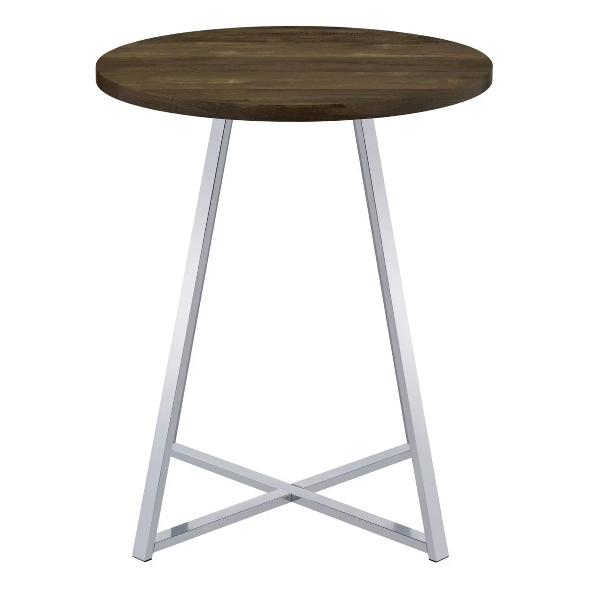 43 Inch Tall Modern Bar Table Brown Round Top Polished Chrome Flared Legs J992