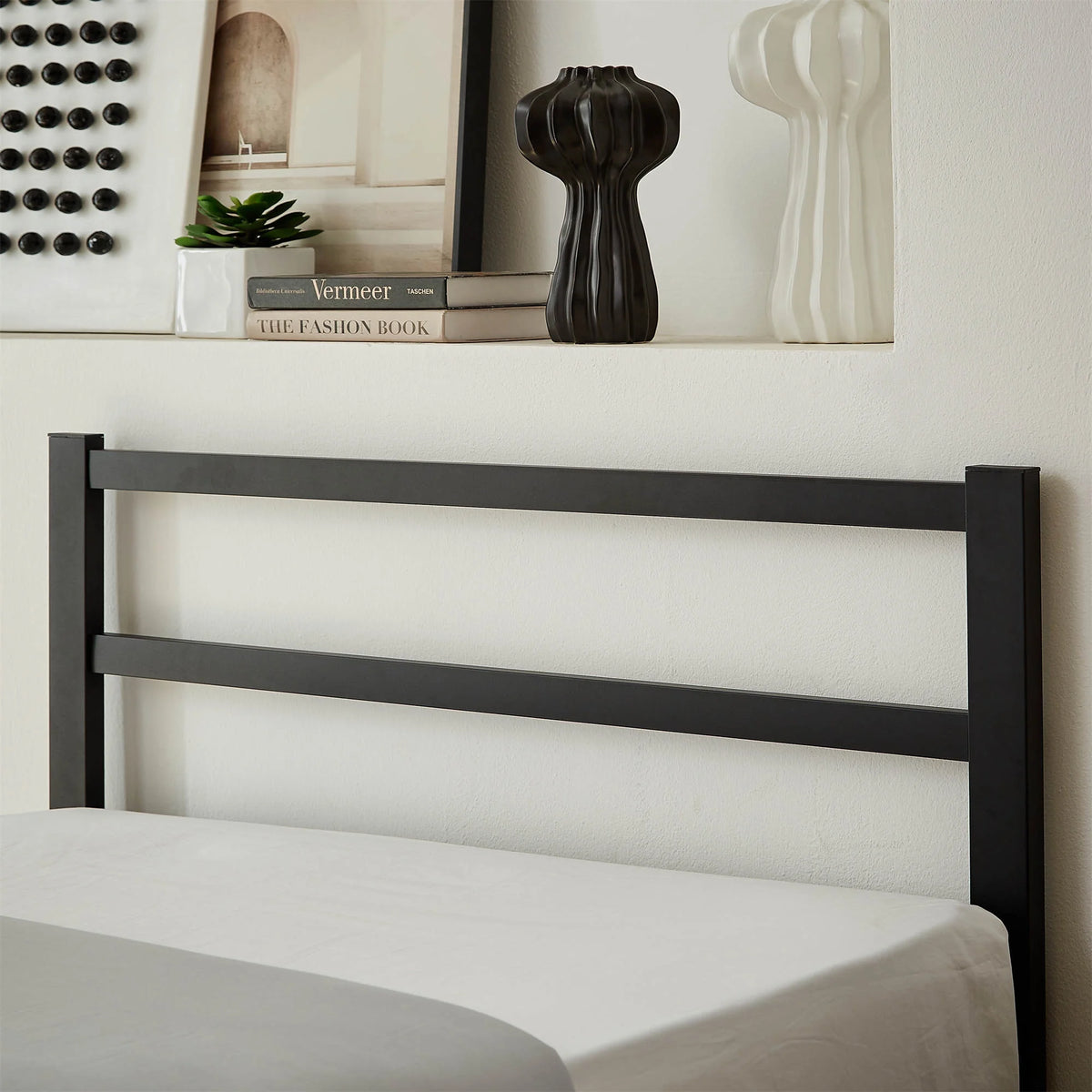 Metal Platform Bed Frame with Headboard and Footboard, Twin, Matte Black N365