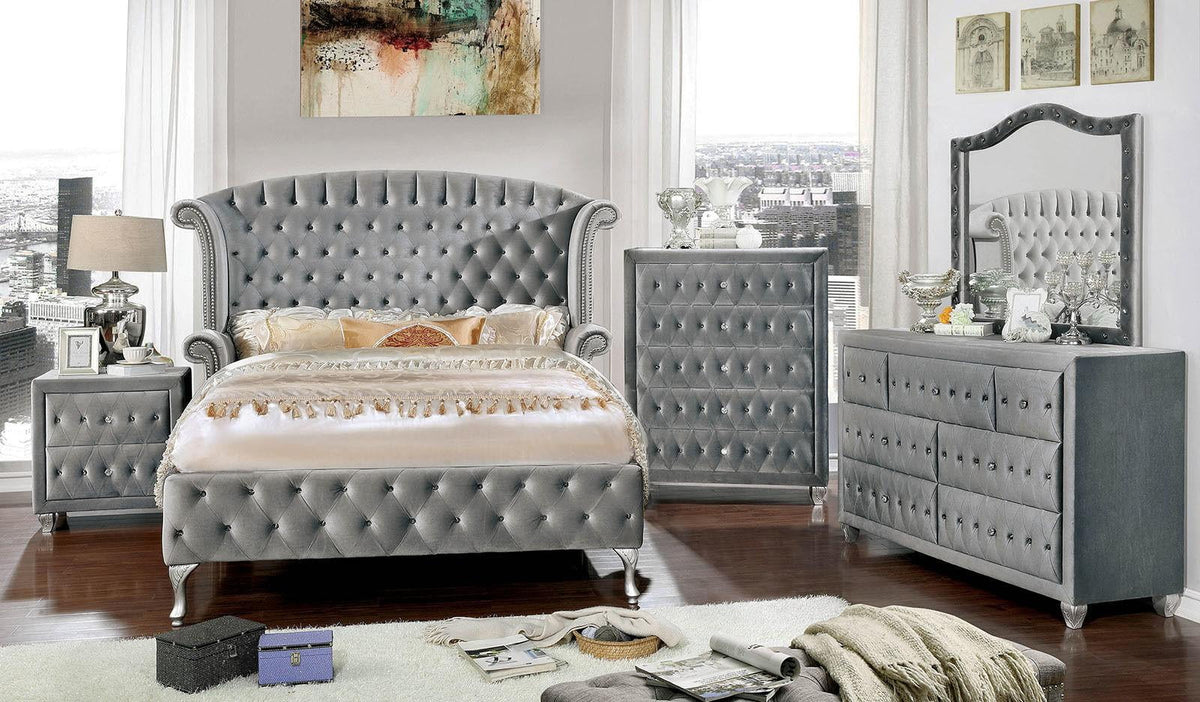 Gray Solid Wood King Bedroom Set 5pcs E25557