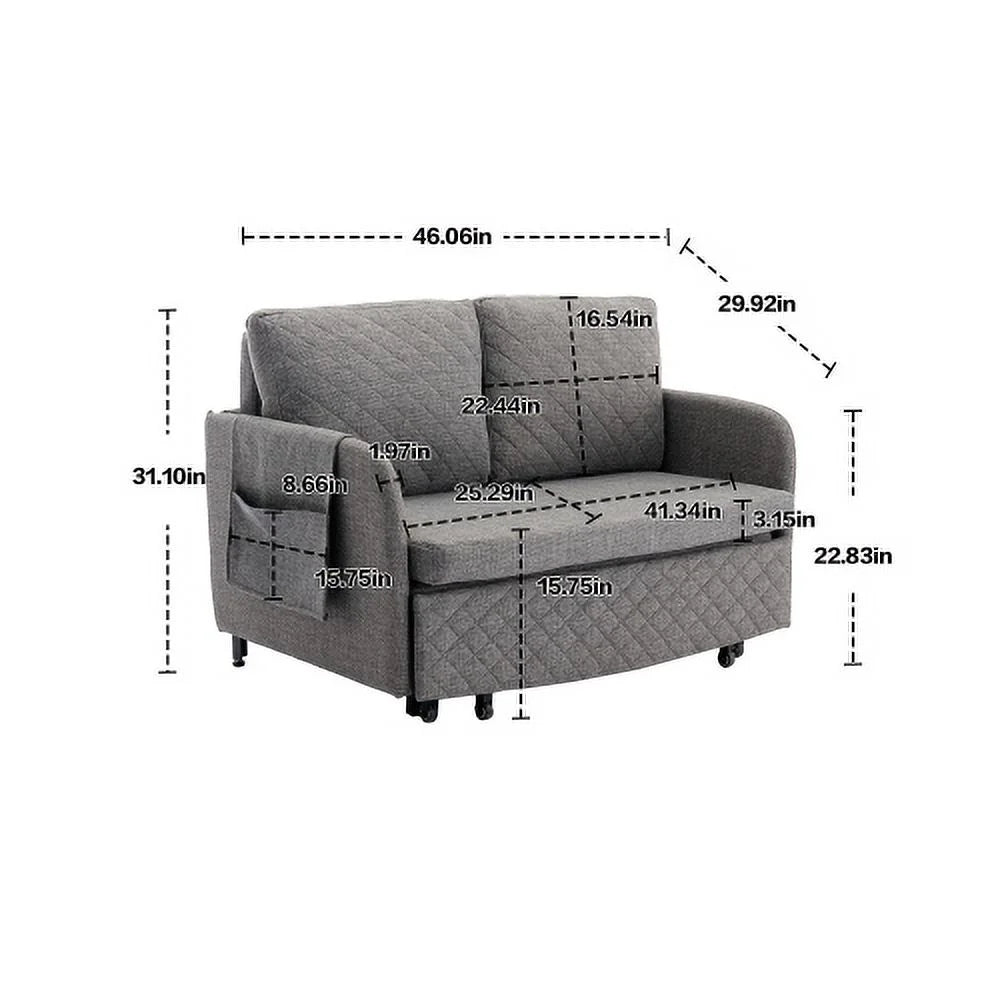 Velvet Convertible Sleeper Sofa Bed with 2 Pillows X98532