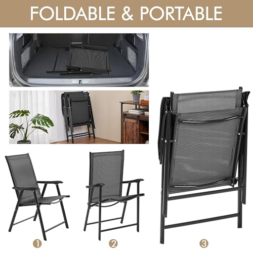 Black Set of 4 Folding Patio Dining Chairs with Armrests F48445