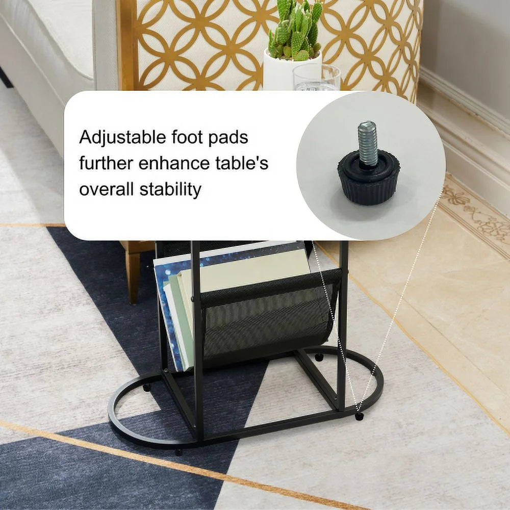 Oval Glass Side Tables with Magazine Organizer J49635