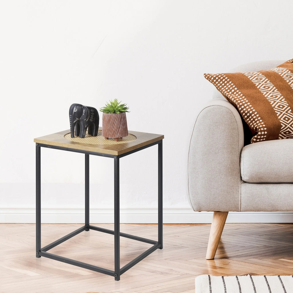 19" Wood Industrial Side Table with Metal Frame Stand N411776