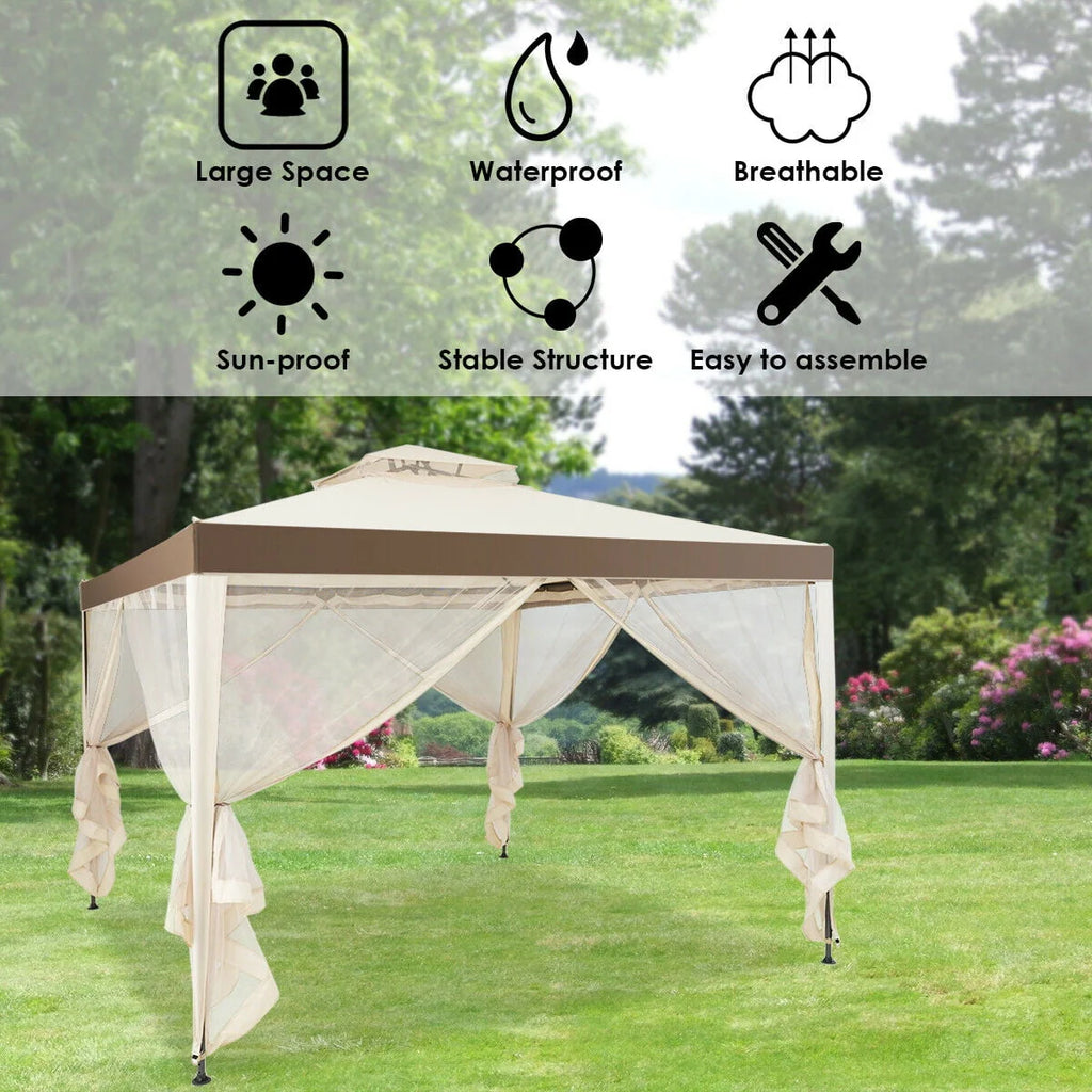 10' x 10' Beige Canopy Gazebo with Mosquito Netting Z647