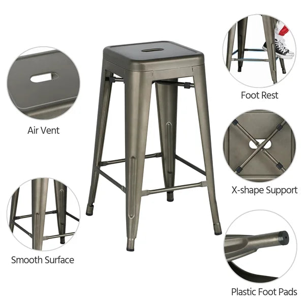 Set of 4 Gunmetal Gray Metal Bar Height Stools F79730