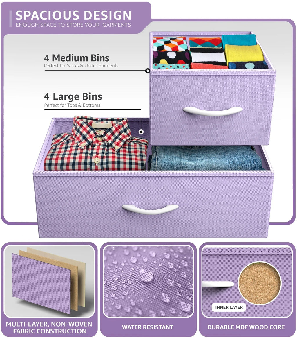 8 Drawer Fabric Dresser with Wood Top D88158