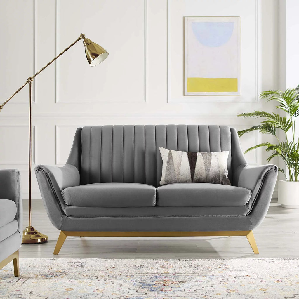 Gray Channel Tufted Performance Velvet Loveseat A3190