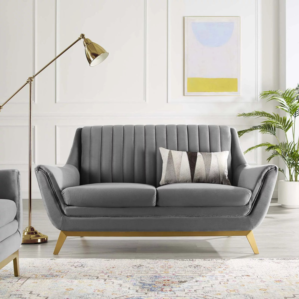 Gray Channel Tufted Performance Velvet Loveseat A3190