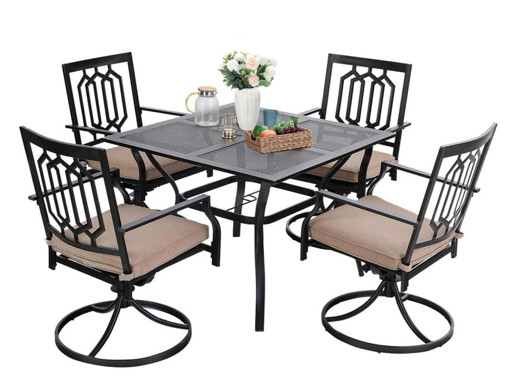 5 Pcs Outdoor Patio Metal Dining Set Swivel Chairs and Square Table Z430552