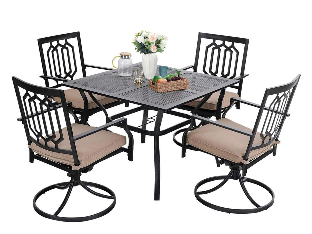 5 Pcs Outdoor Patio Metal Dining Set Swivel Chairs and Square Table Z430552