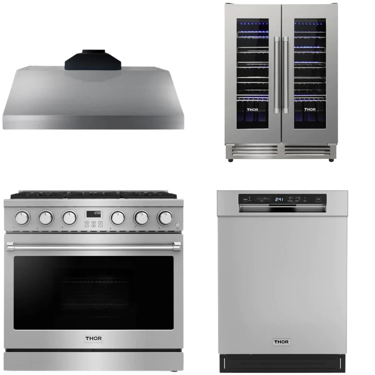 36 Gas Range, Range Hood, Dishwasher and Wine Cooler B35761