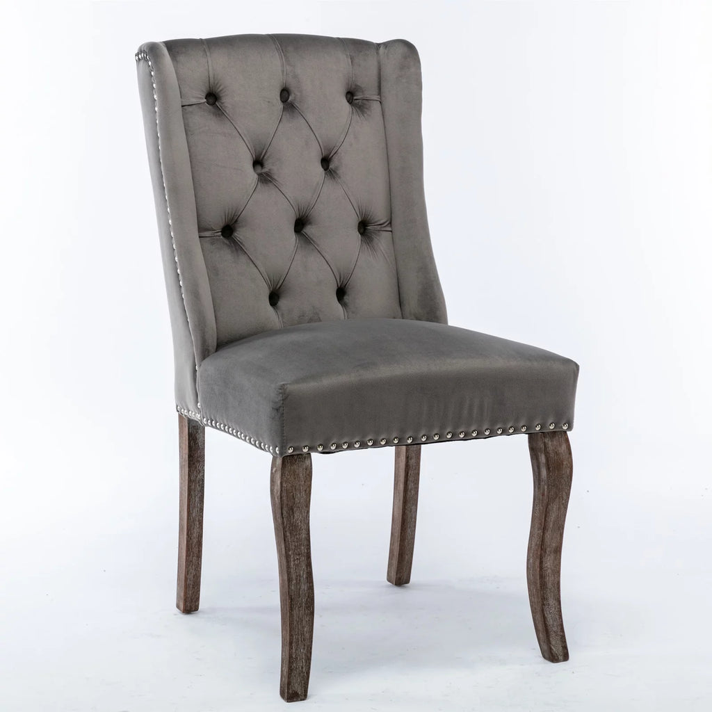 Gray Velvet Wood Set of 2 Dining Chair P8535