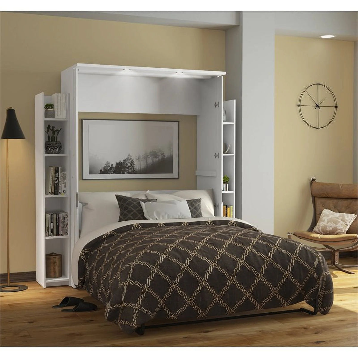 White Full Murphy Bed with 2 Storage Units Q986807