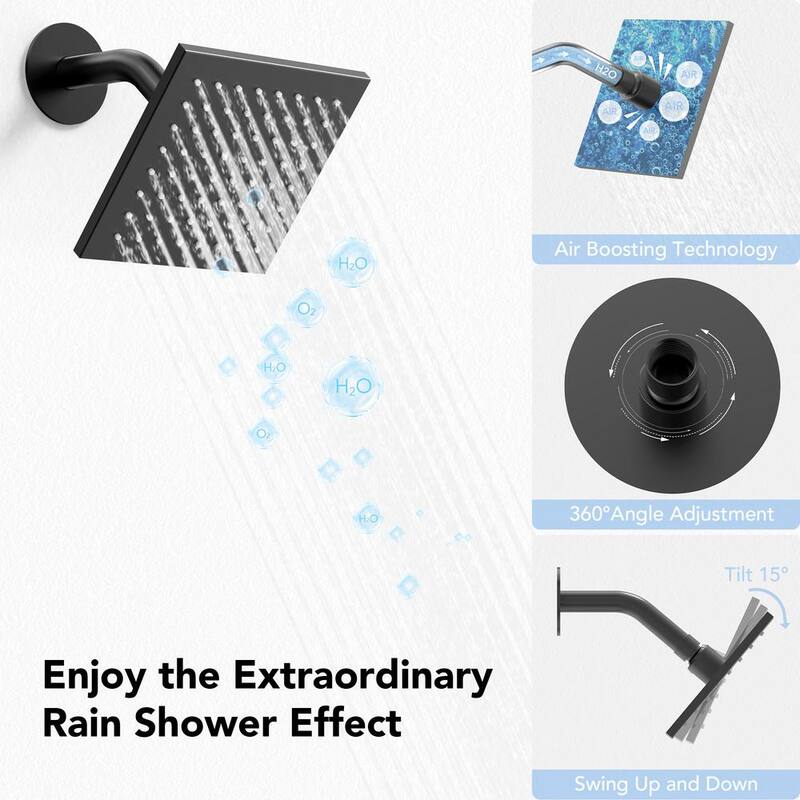12 in. 6 in. Rainfall Wall and Ceiling Mount 2.5 GPM Fixed and Handheld Shower Head Matte Black S49610