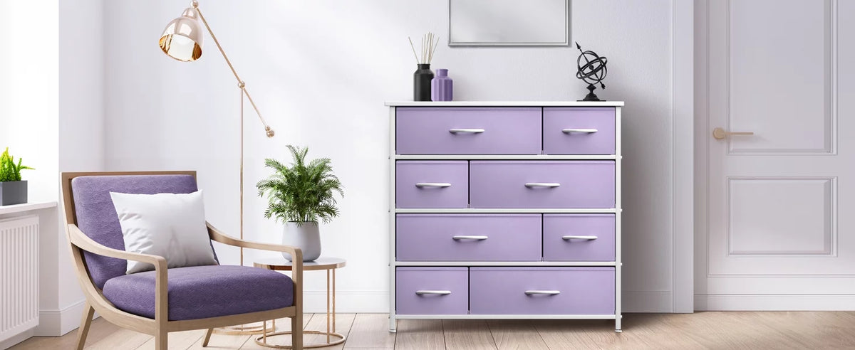 8 Drawer Fabric Dresser with Wood Top D88158